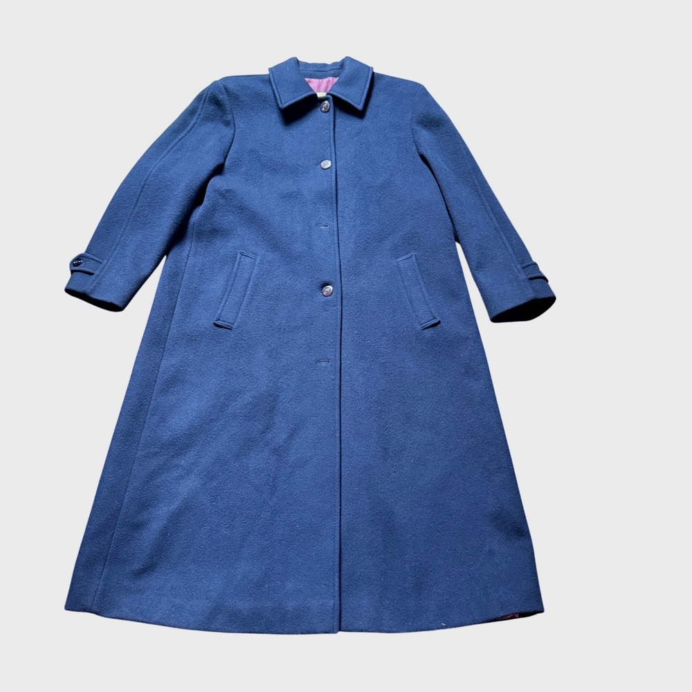 Pendleton Long Wool Coat Womens M Navy Blue Vintage Overcoat Outerwear USA Made